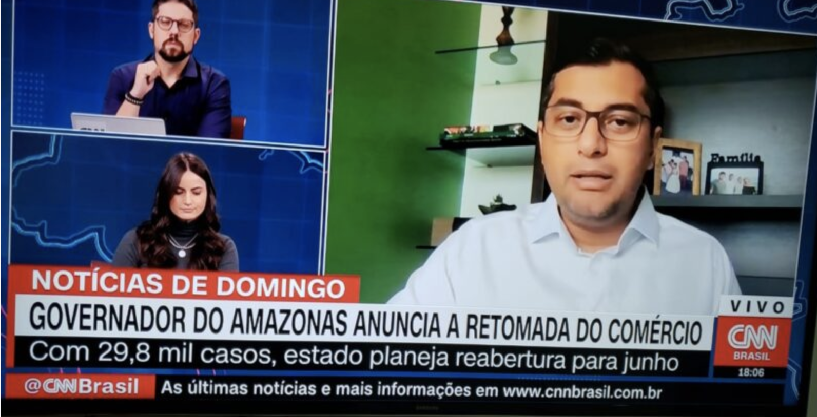 Urgente: Governador Wilson Lima acaba de anunciar na CNN que comércio em Manaus volta dia 1 de junho