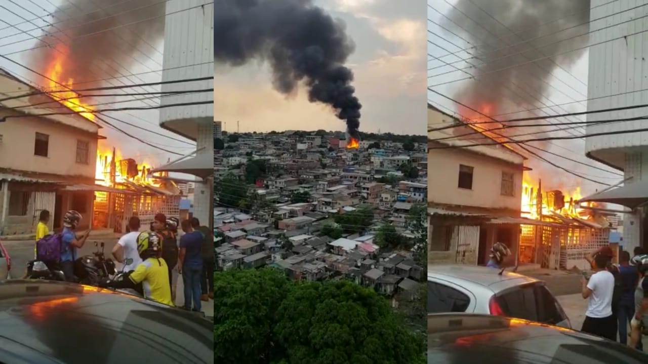 Vídeo: Incêndio de grandes proporções em uma residência no bairro São Jorge em Manaus