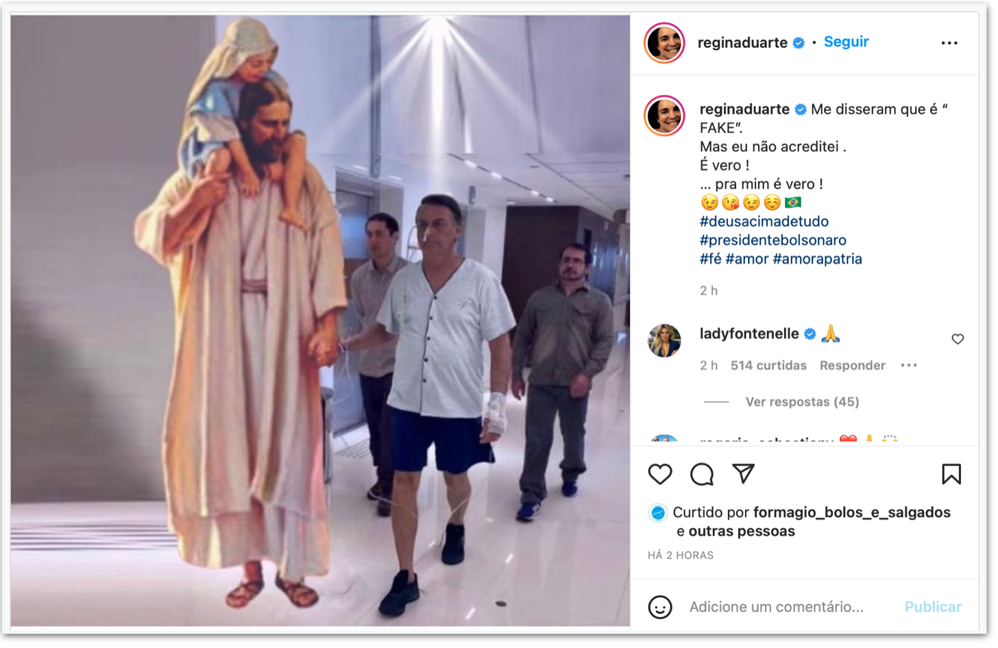 Regina Duarte publica montagem do presidente Bolsonaro ao lado de Jesus Cristo
