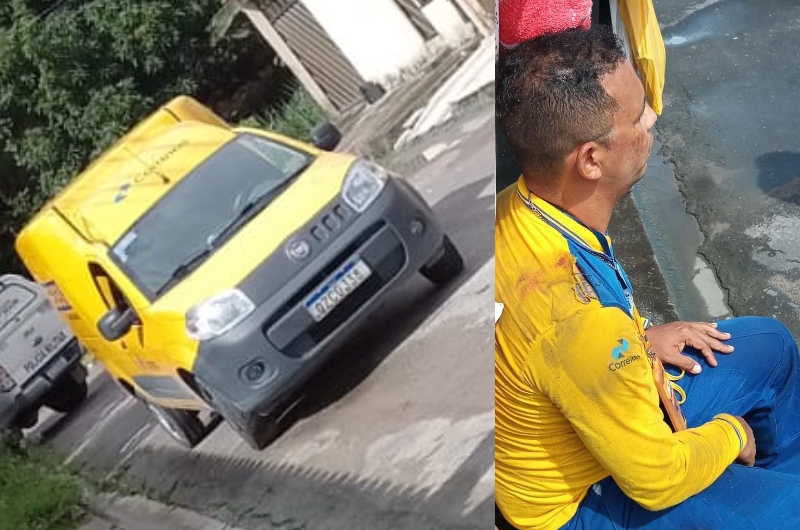 Funcionário dos Correios sofre roubo de carro, cai e bate cabeça por culpa de assaltantes; veja vídeo