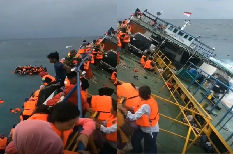 'Igual ao Titanic!': navio afunda empinado e passageiros da Indonésia vivem o drama real; veja vídeo