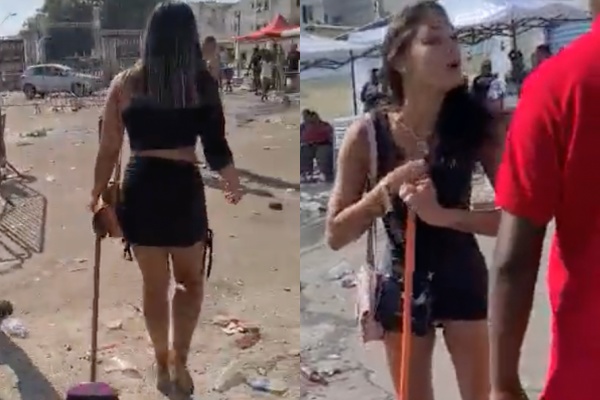 Blindadas que disputaram macho no ‘mano a mano’ são obrigadas a limpar todo o lixo da festa; veja vídeo